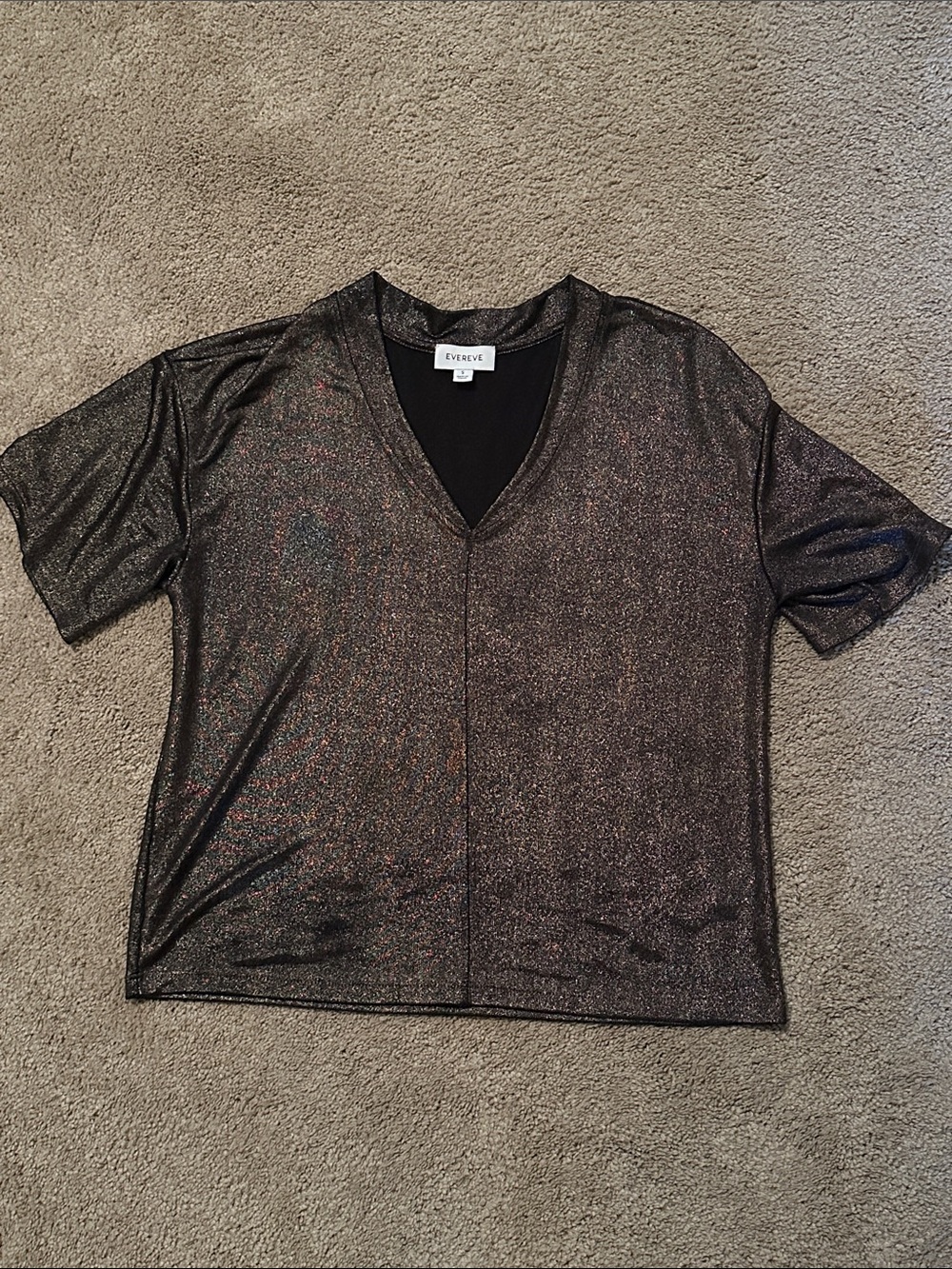 Evereve Shimmery Black V-Neck Short Sleeve Tee